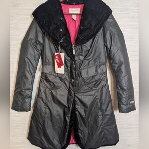 Levis Lady Style Vintage Shawl Collar Long Puffer Coat Velvet Trim NWT Y2K Small